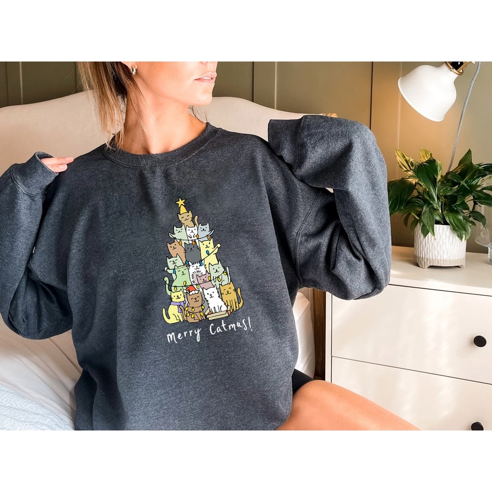 Merry Catmas Sweatshirt, Funny Christmas Sweat, Holiday Crewneck, Meowy Christmas, Cute Cat Sweater - 5.jpg