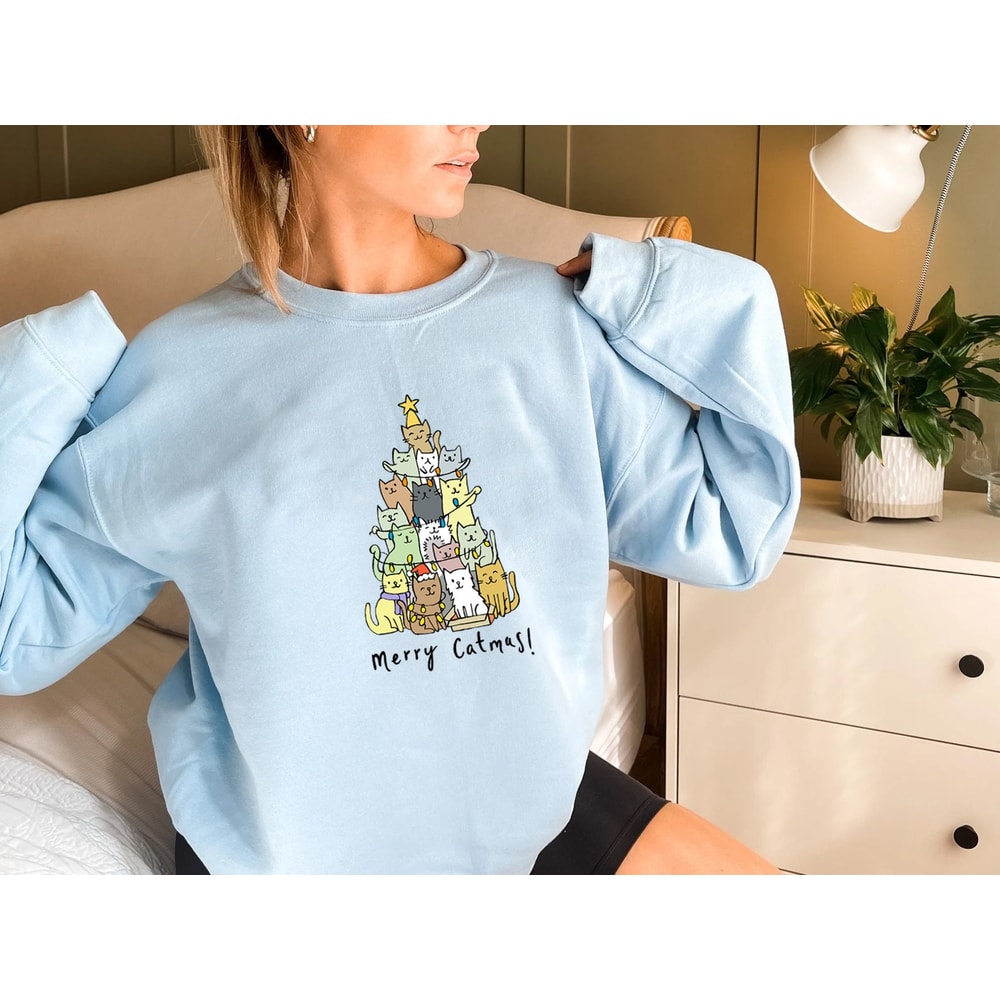 Merry Catmas Sweatshirt, Funny Christmas Sweat, Holiday Crewneck, Meowy Christmas, Cute Cat Sweater - 6.jpg