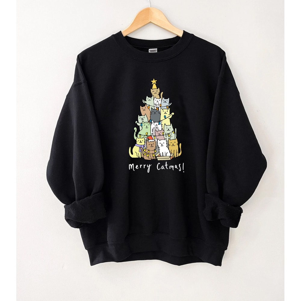 Merry Catmas Sweatshirt, Funny Christmas Sweat, Holiday Crewneck, Meowy Christmas, Cute Cat Sweater - 7.jpg