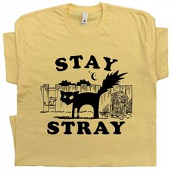 stray cat t shirt funny retro graphic shirts for women men animal pun cool cats tee let's wander road trip shirt cute fu