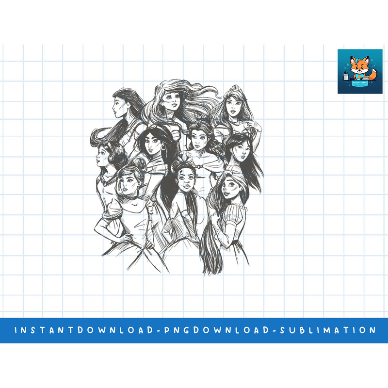 Disney Princess Group Sketch Portraits png, sublimate, digital print.jpg