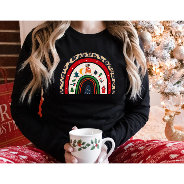 Rainbow Christmas Sweatshirt, Merry & Bright Long Sleeve Shirt, Women Gift Idea, Trendy Christmas Rainbow, Long Sleeve T shirt - 3.jpg