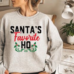 santa's favorite ho sweatshirt, off the shoulder, slouchy sweatshirt, ugly christmas sweater, plus size clothing for wom