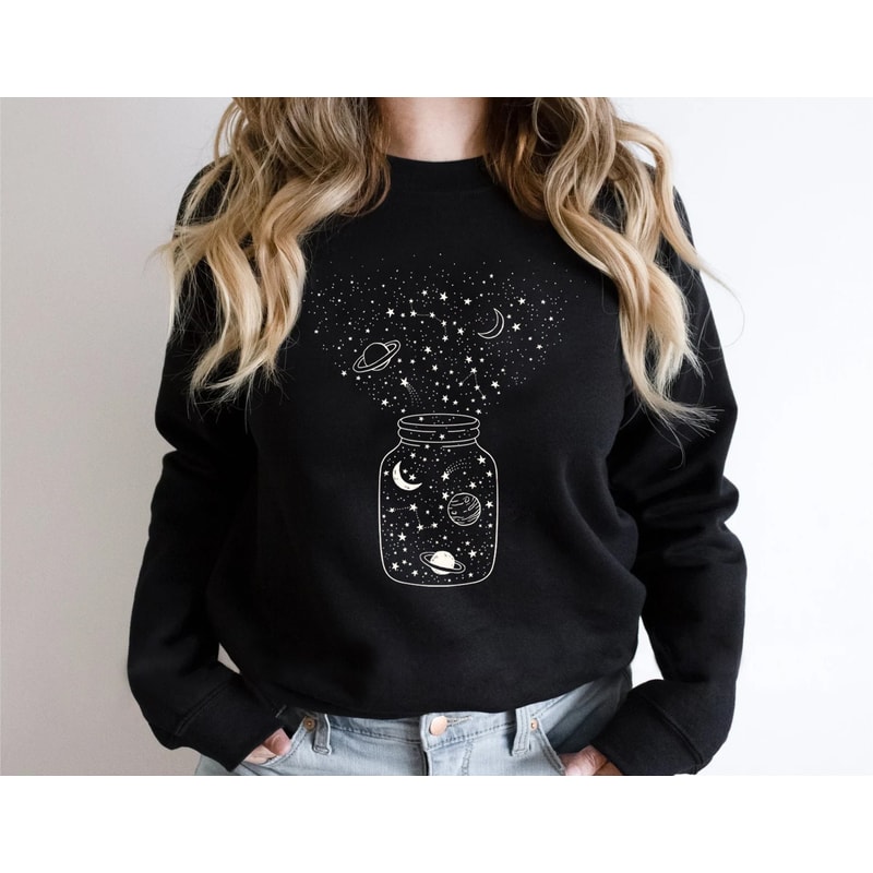 Space Shirt, Star Galaxy Sweatshirt, Astronomy Tee, Outdoors, Crescent Moon, Milky Way, Star Unisex Sweatshirt, Constellation Top - 1.jpg