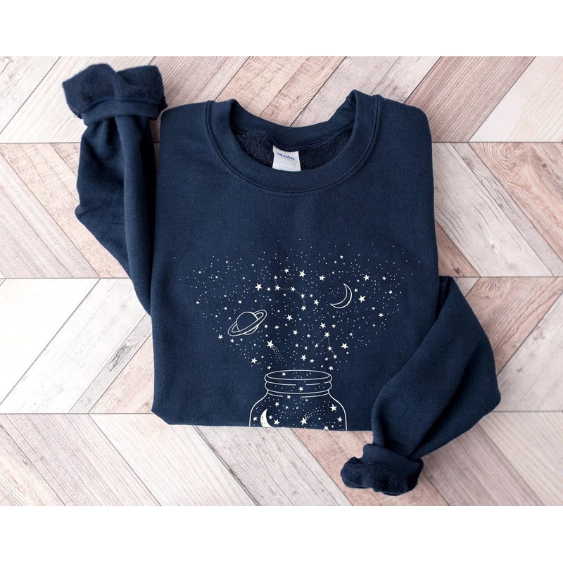 Space Shirt, Star Galaxy Sweatshirt, Astronomy Tee, Outdoors, Crescent Moon, Milky Way, Star Unisex Sweatshirt, Constellation Top - 2.jpg