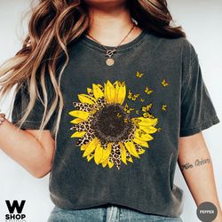 sunflower shirt, leopard floral tee shirt, butterfly flower shirt, garden shirt, oversized tshirt, comfort colors