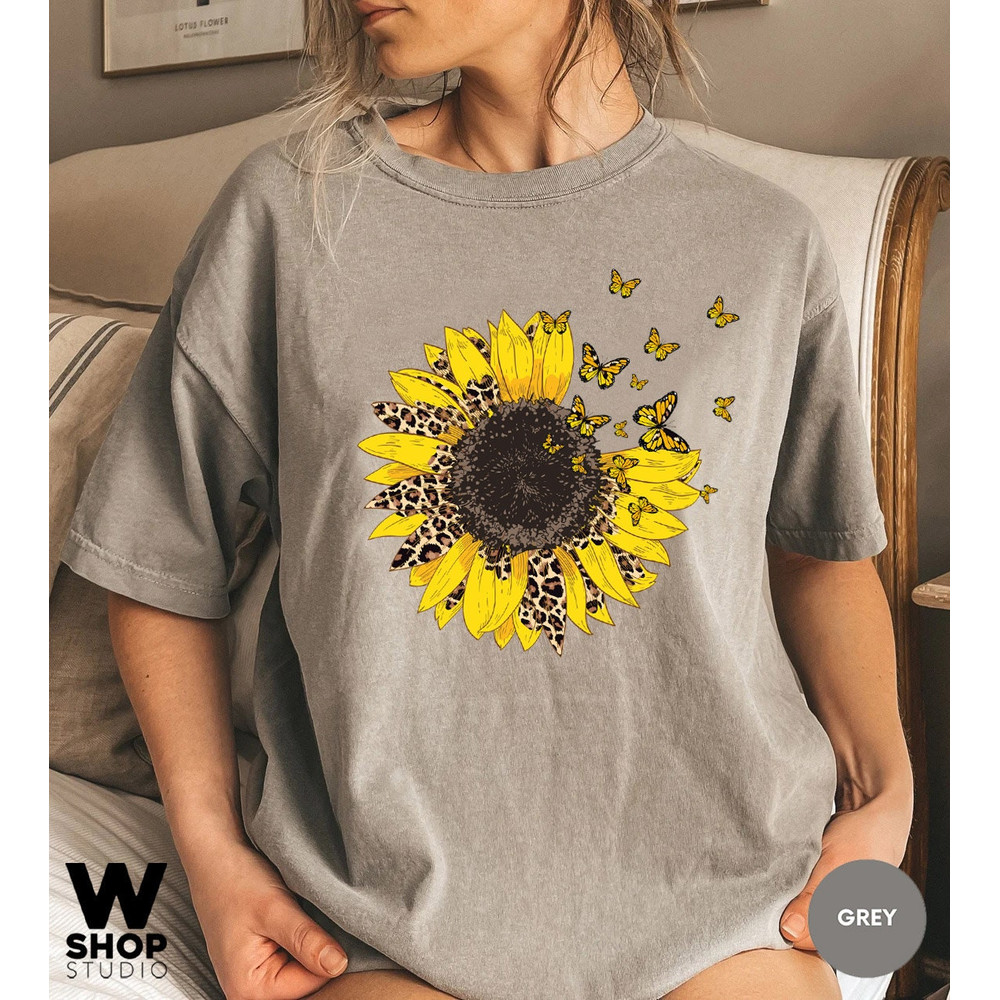Sunflower Shirt, Leopard Floral Tee Shirt, Butterfly Flower Shirt, Garden Shirt, Oversized Tshirt, Comfort Colors - 4.jpg