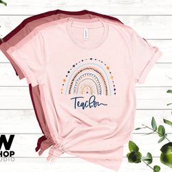 teacher shirts for women, vintage boho teacher rainbow shirt, rainbow teacher shirt, rainbow teacher tshirt, kindergarte