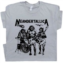 neandertallica t shirt vintage rock shirt neanderthal heavy metal band shirt guitar drums caveman 90s concert tee cool g