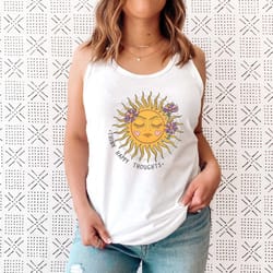 think happy thoughts, sunflower tee tank top, wildflower tank, wild flowers shirt, floral tank, gift for women, ladies t