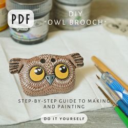 PDF "DIY" step-by-step guide and pattern for making a textile "owl brooch" that smells like coffee.
