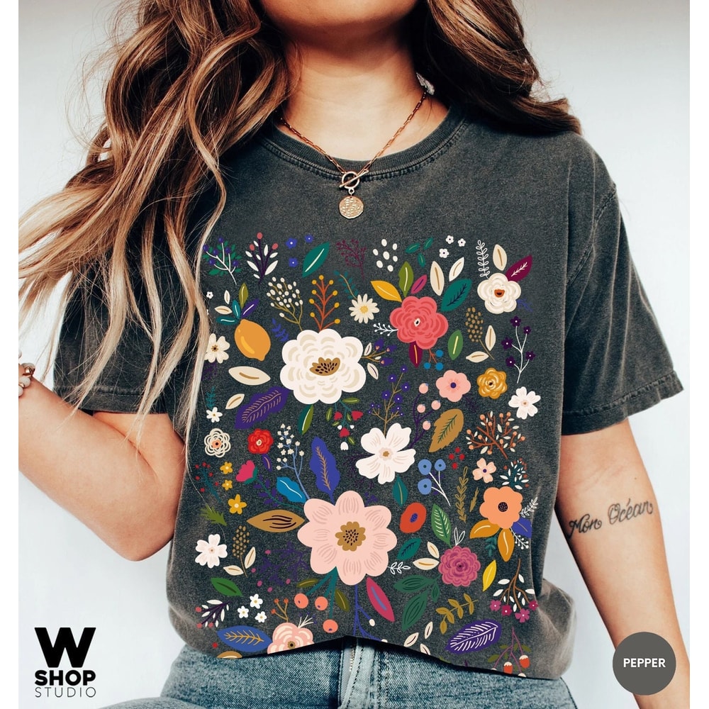 Wildflower Tshirt, Comfort Colors Shirt, Floral Tshirt, Flower Shirt, Gift for Women, Ladies Shirts, Best Friend Gift - 1.jpg