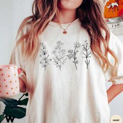 wildflowers shirt, bohemian shirt, wild flower tshirt, floral shirt, meadow flowers, oversized womens tees, ladies shirt