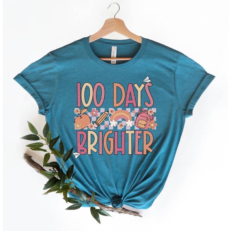 100 Days Brighter shirt,100 Days Brighter Shirt,Teacher Shirt,100th Day Of School,Back To School Shirt,Teacher Appreciation,girly school Tee - 3.jpg