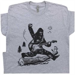 sasquatch electric guitar t shirt bigfoot playing guitar tee cool vintage graphic rock gift for mens women kids guitaris