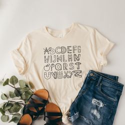 alphabet doodle teacher tshirt, teaching shirt, first grade teacher,kindergarten teacher, teacher shirt, kindergarten sh