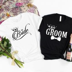 bride and groom shirt, wedding party t-shirt, honeymoon shirt,wedding shirt,wife and hubs shirts, just married shirts, m