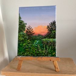 Original Sunset Oil Painting, Oil On Canvas, Summer Oil Painting, Landscape Painting, Summer Wall Decor, Fairycore Art