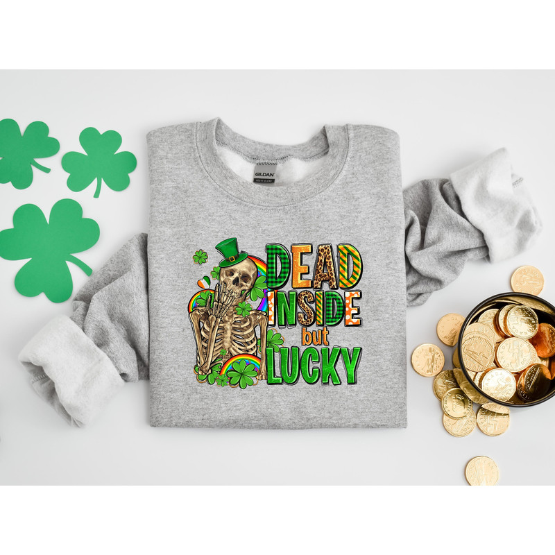 Dead inside but lucky with skeleton Shirt, Lucky Tshirt, Irish T Shirt, Shamrocks T-Shirt, St Patricks Day, Family Matching Gift Tee - 1.jpg