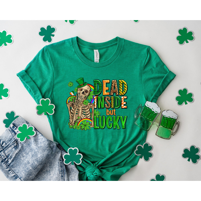 Dead inside but lucky with skeleton Shirt, Lucky Tshirt, Irish T Shirt, Shamrocks T-Shirt, St Patricks Day, Family Matching Gift Tee - 2.jpg