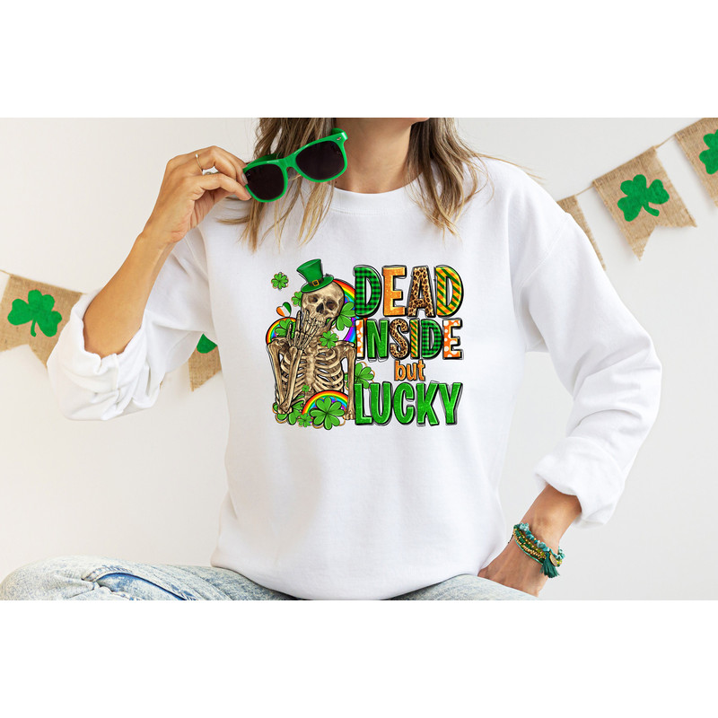 Dead inside but lucky with skeleton Shirt, Lucky Tshirt, Irish T Shirt, Shamrocks T-Shirt, St Patricks Day, Family Matching Gift Tee - 3.jpg