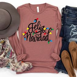 feliz navidad shirt, spanish merry christmas shirt, christmas lights shirt, christmas family matching, cute family shirt