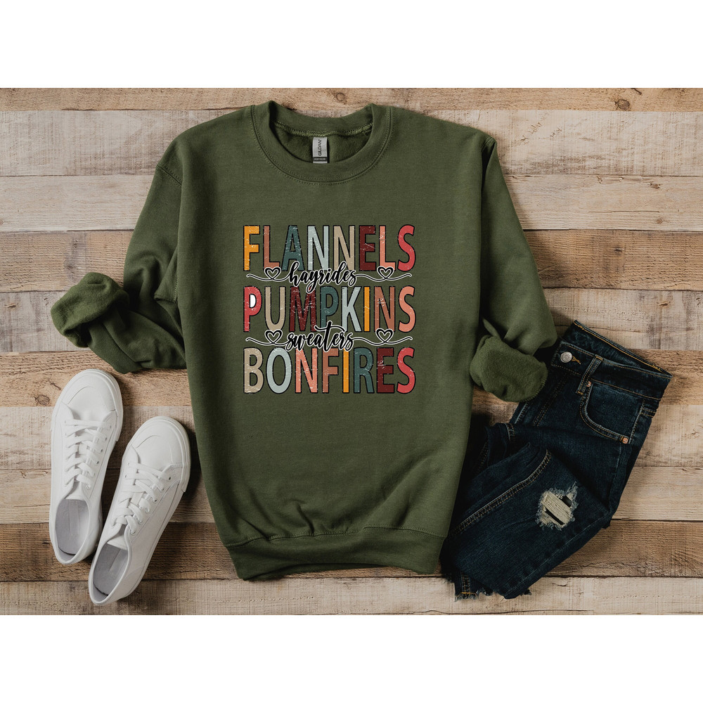 Flannels Hayrides Pumpkins Sweatshirt,Thanksgiving Shirt,Thankful Shirt,Fall Shirt,Hello Pumpkin,Family Matching Shirt,fall Sweatshirt - 1.jpg
