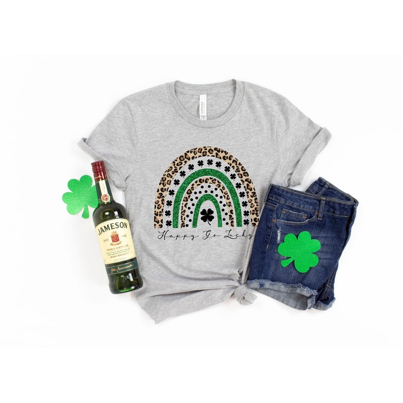 Happy Go Lucky Shirt, Rainbow Shirt, Women St Pattys Shirt, Lucky T-Shirt, Woman St Patricks Day Shirt, St Patrick's Day Tee - 1.jpg