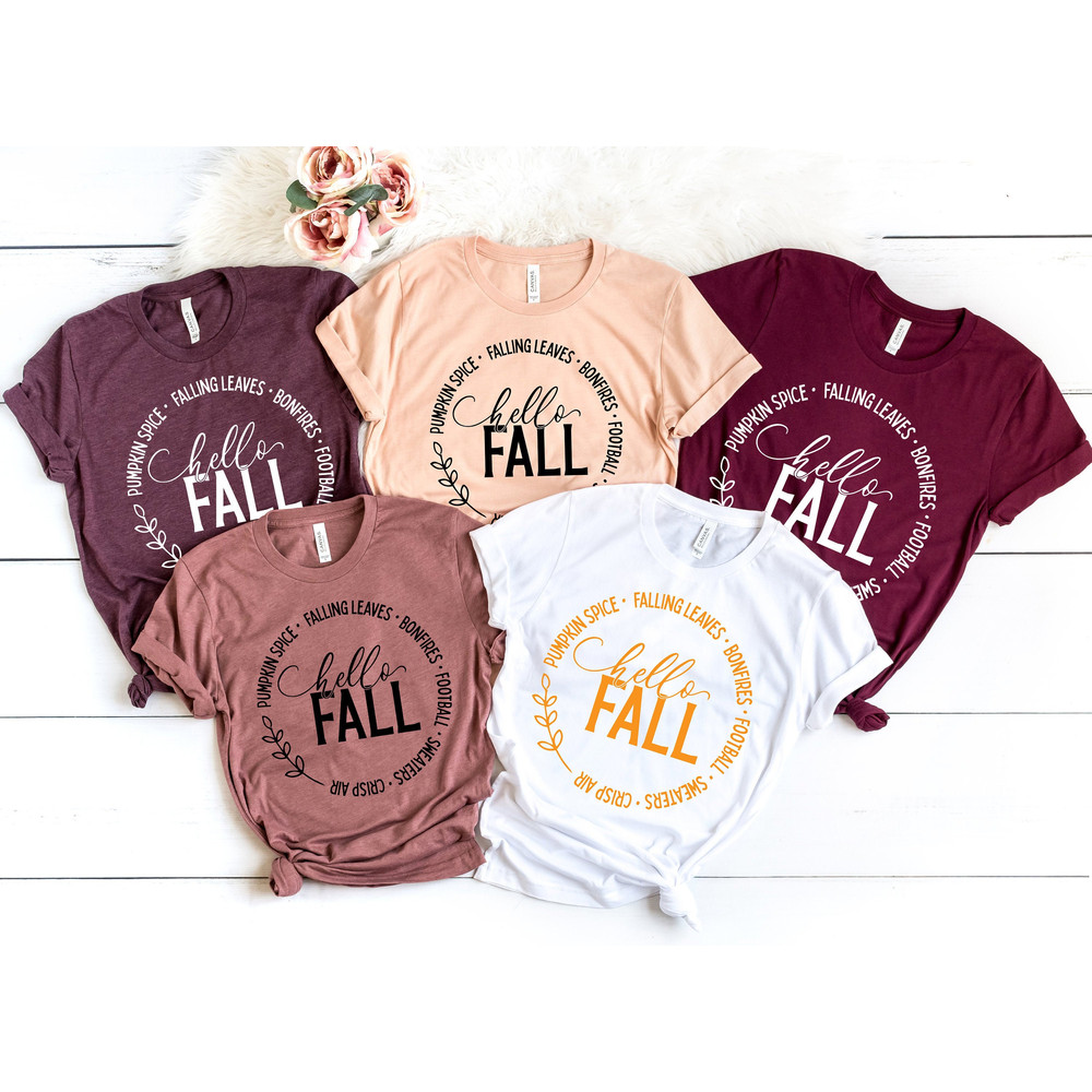 Hello Fall Tshirt, Thankful Fall, Pumpkin Day, Thankful Family Shirts, Thanksgiving Shirts,Family Matching Shirts, Cute Tshirt,Family Dinner - 1.jpg