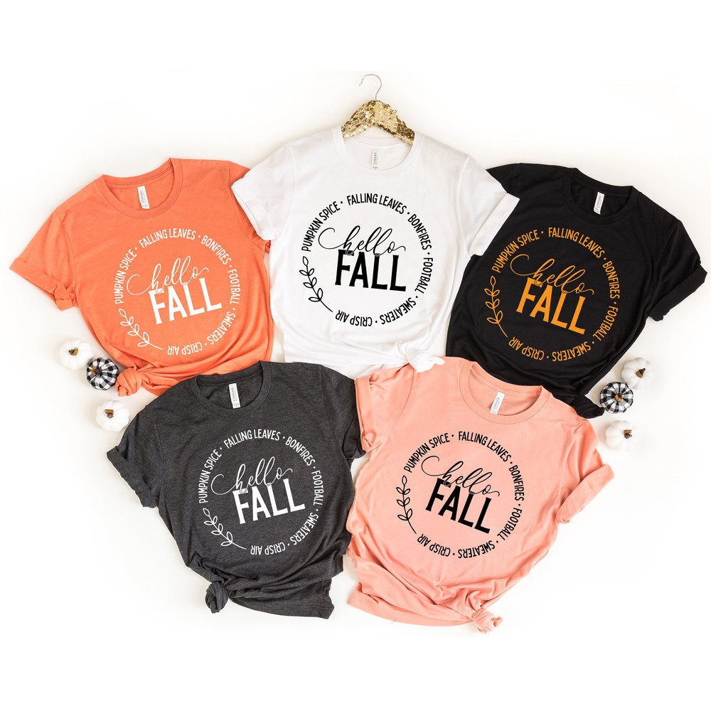 Hello Fall Tshirt, Thankful Fall, Pumpkin Day, Thankful Family Shirts, Thanksgiving Shirts,Family Matching Shirts, Cute Tshirt,Family Dinner - 2.jpg