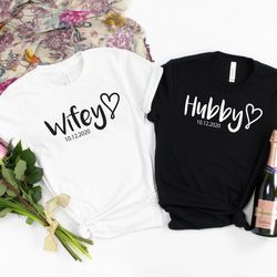 hubby wifey shirts, honeymoon shirt, just married shirt, engagement shirt, wedding shirts, bridal gift engagement, husba