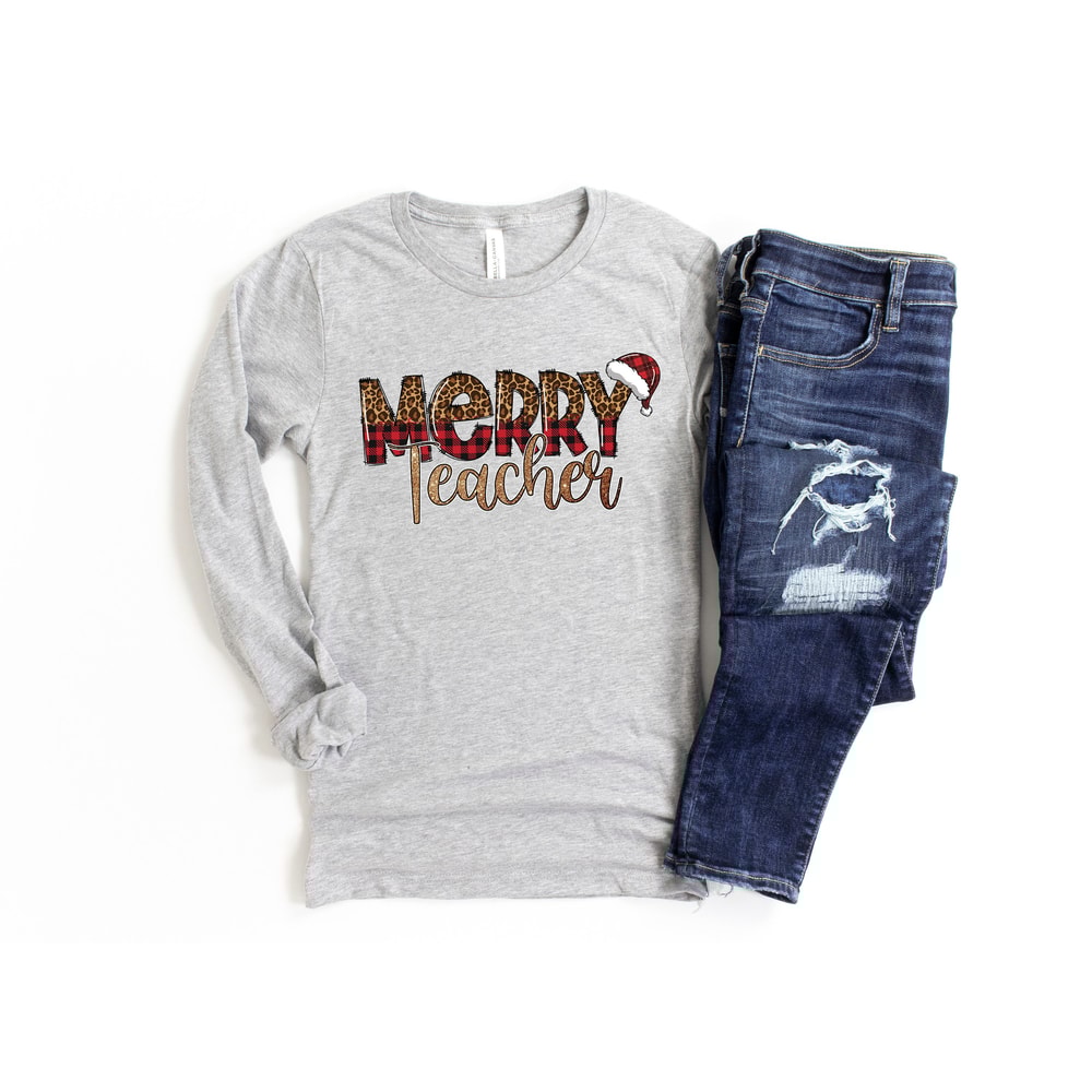 Merry Teacher Shirt, Teacher Christmas Shirt, Leopard & Buffalo Plaid Shirt, Christmas Tree Shirt, Christmas Gift For Teacher - 3.jpg