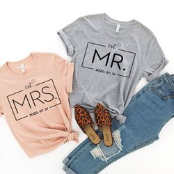 mr and mrs shirt, wedding party t-shirt, honeymoon shirt,wedding shirt,wife and hubs shirts, just married shirts, matchi