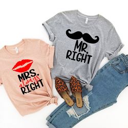 mrs always right and mr right, wedding party, honeymoon shirt,wedding shirt,wife and hubs shirts, just married shirts, m