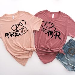 mrs and mr shirt, wedding party shirt, honeymoon shirt,wedding shirt,wife and hubs shirts, just married shirts, matching