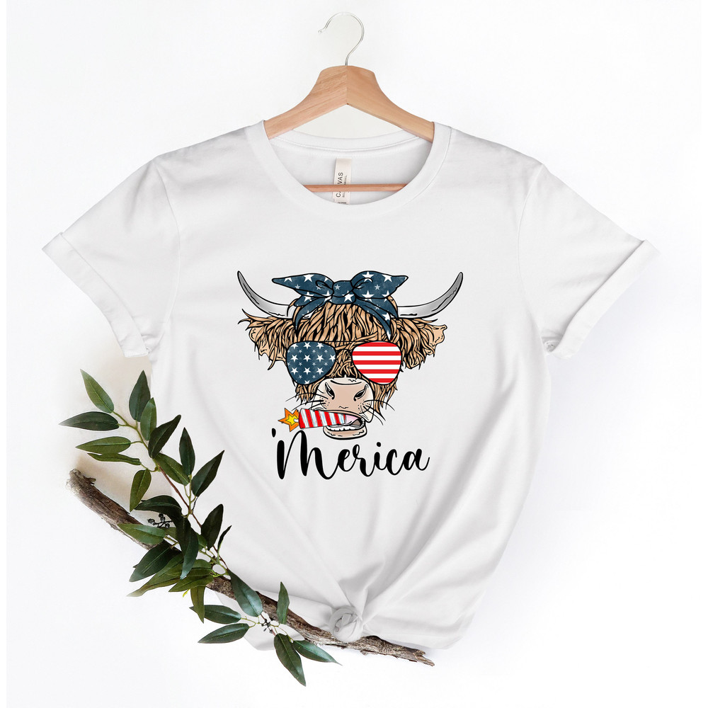 Oh My Stars Cow Shirt, Highland Cow shirt, Highland Cow With 4th July, American Flag Shirt, Fourth Of July Tee, Independence Day - 3.jpg