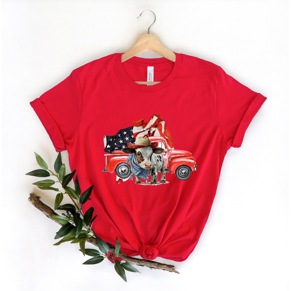 Patriotic Vintage Truck Shirt,Freedom Shirt,Fourth Of July Shirt,Patriotic Tee,Independence Day Shirts,Patriotic Family Shirts,Americana cow - 4.jpg