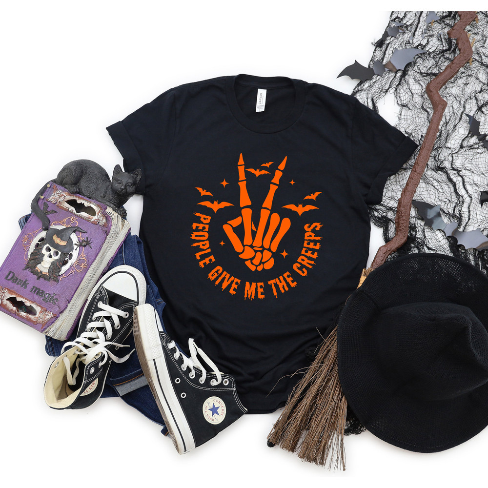 People Give Me The Creeps T-Shirt, Halloween Shirt, Horror Shirt, Horror Gift for Men, Skeleton Hand Tee, Witch Vibes Shirt, Spooky Season - 3.jpg