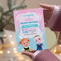 Baby Sisters Princess birthday invitation, Baby Girl Anna Frozen Royal Celebration, Elsa custom invitation for girl
