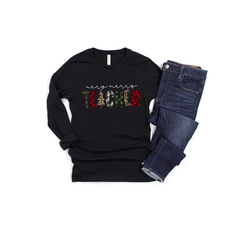 Very Merry Teacher Shirt, Teacher Christmas Shirt, Leopard & Buffalo Plaid Shirt, Christmas Tree Shirt, Christmas Gift For Teacher - 3.jpg