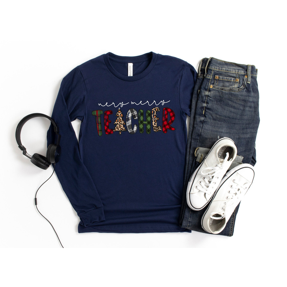 Very Merry Teacher Shirt, Teacher Christmas Shirt, Leopard & Buffalo Plaid Shirt, Christmas Tree Shirt, Christmas Gift For Teacher - 5.jpg