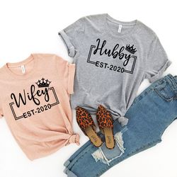 wifey and hubby shirt, wedding party shirt, honeymoon shirt,wedding shirt,wife and hubs shirts, just married shirts, mat