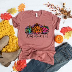 wild about fall, happy fall y'all, thankful grateful blessed shirt, thanksgiving shirt, buffalo plaid thanksgiving shirt