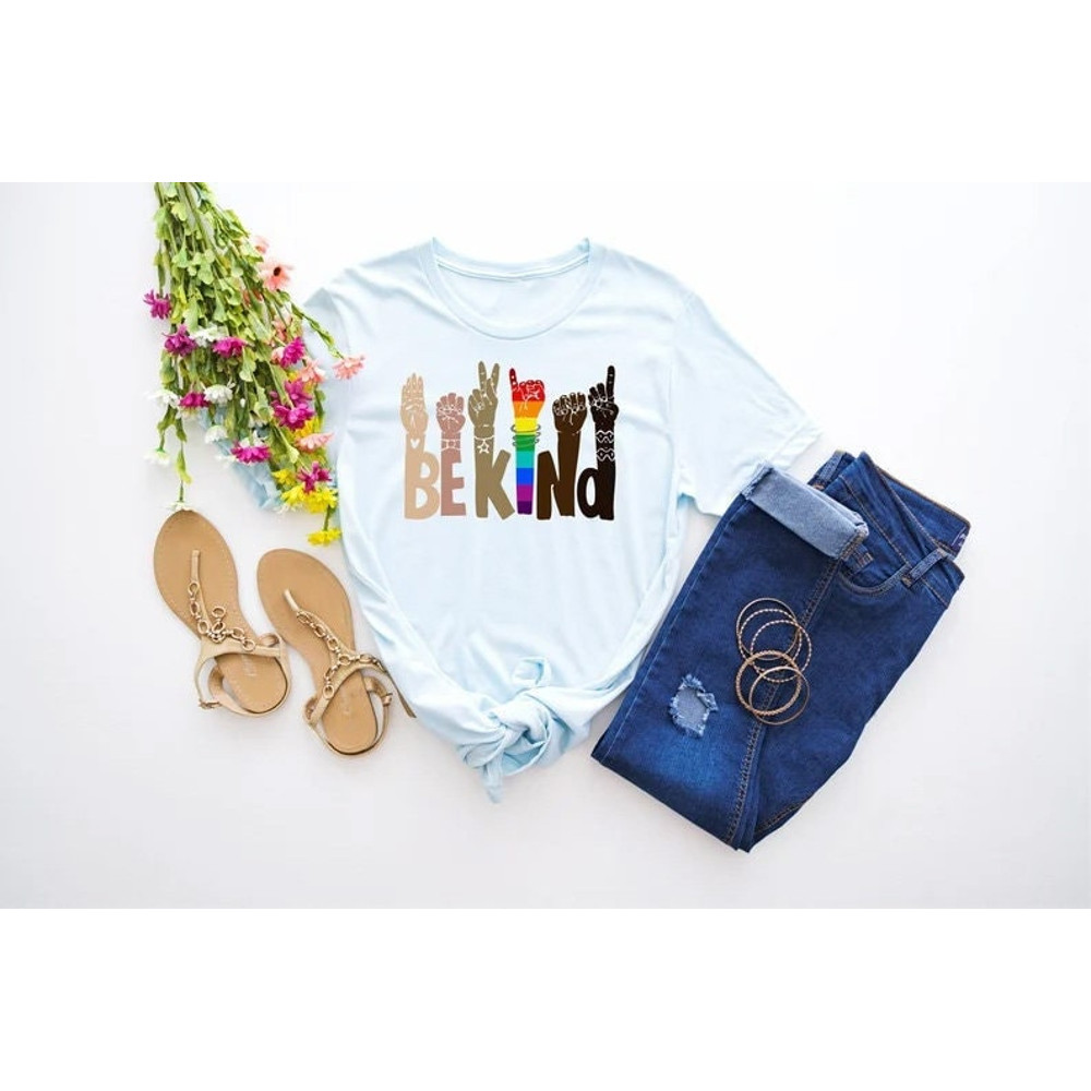 Be Kind Rainbow Shirt , Be Kind Sign Language Shirt, Be Kind shirt, Anti-Racism Shirt, Love Shirt Sign Language, Teachers Interpreter - 1.jpg