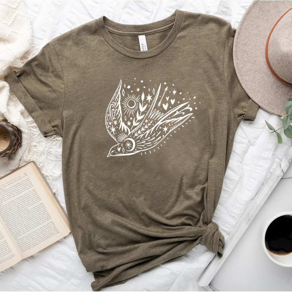 Bird T-shirt, Floral Sun Moon Shirt, Boho Graphic Women Shirt, Celestial Graphic Birds, Freedom Bird shirt, Gift for Mother, Sister Gift - 6.jpg