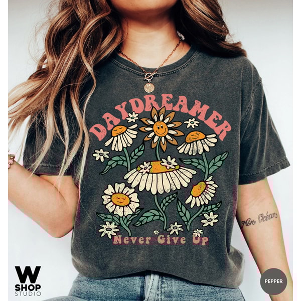 Boho Floral Shirt, Hippie Shirt, Daydreamer Shirt, Retro Tshirt, Comfort Colors, Summer tee, Flowers Tshirt, Garden Tee, Plants - 1.jpg
