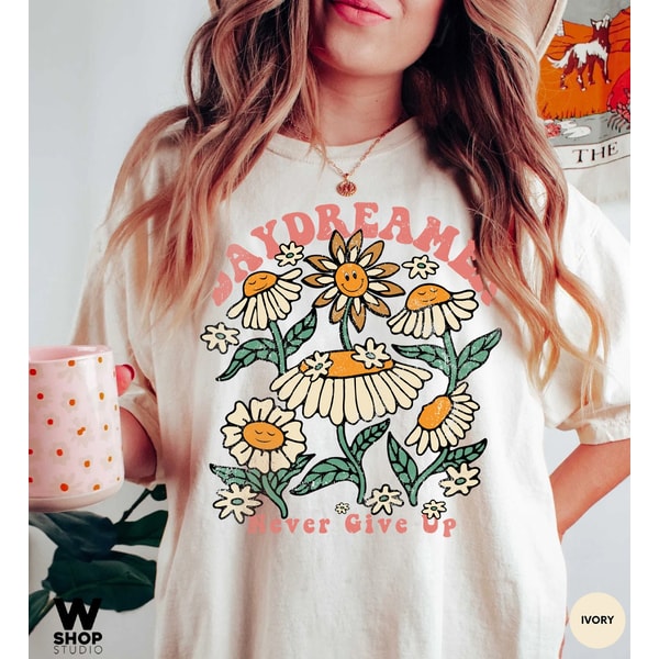 Boho Floral Shirt, Hippie Shirt, Daydreamer Shirt, Retro Tshirt, Comfort Colors, Summer tee, Flowers Tshirt, Garden Tee, Plants - 2.jpg