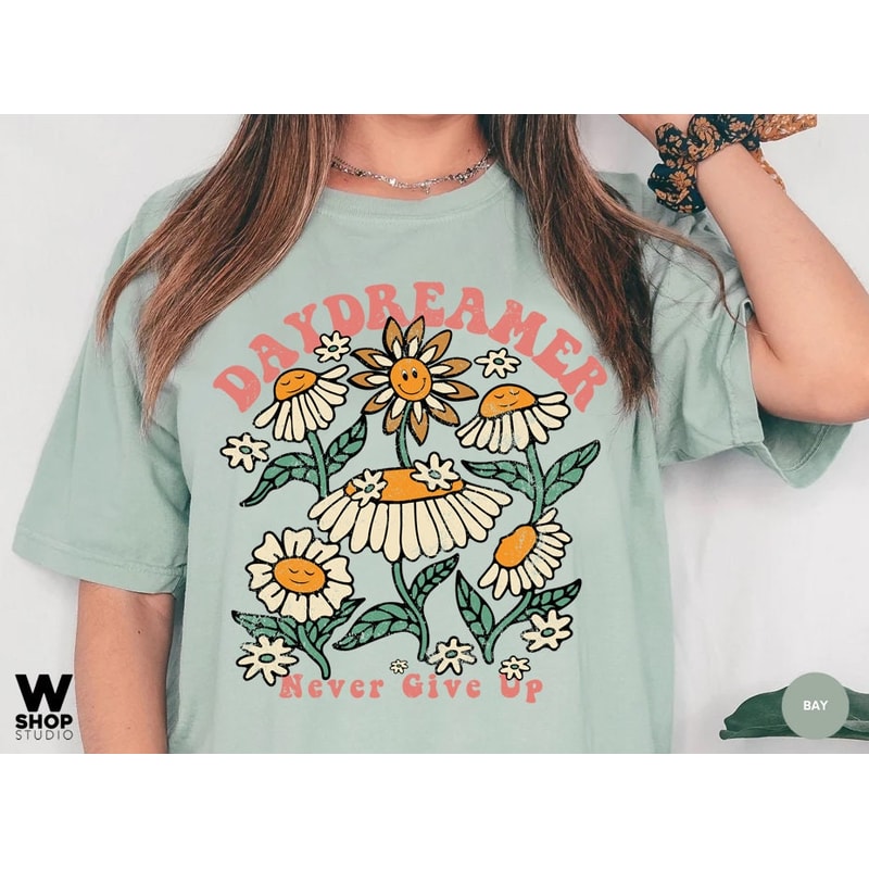 Boho Floral Shirt, Hippie Shirt, Daydreamer Shirt, Retro Tshirt, Comfort Colors, Summer tee, Flowers Tshirt, Garden Tee, Plants - 3.jpg