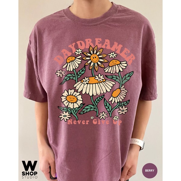 Boho Floral Shirt, Hippie Shirt, Daydreamer Shirt, Retro Tshirt, Comfort Colors, Summer tee, Flowers Tshirt, Garden Tee, Plants - 4.jpg