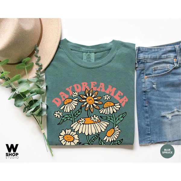 Boho Floral Shirt, Hippie Shirt, Daydreamer Shirt, Retro Tshirt, Comfort Colors, Summer tee, Flowers Tshirt, Garden Tee, Plants - 6.jpg